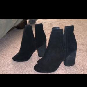 Jeffery Campbell peep toe heeled booties.